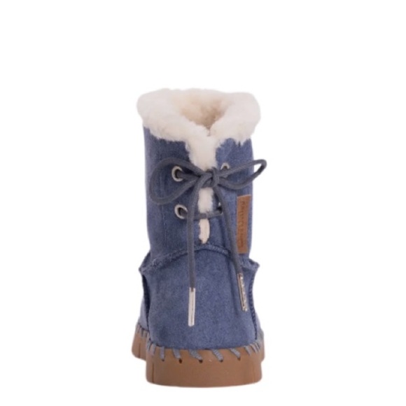 NIB Muk Luks Genuine Suede/Genuine Shearling Memory Foam Ankle Boots Navy Blue 6 - Picture 4 of 9